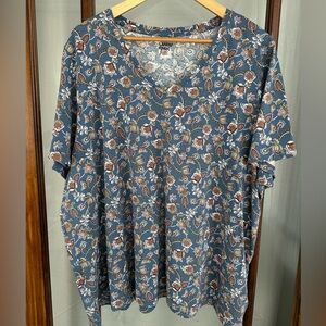 Lands End Top Womens 3X Paisley Short Sleeve V Neck Cotton Casual T Shirt